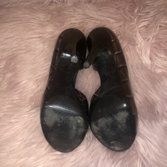 Brown / purple tone 4 inch peep toe stiletto heels - Picture 5 of 7